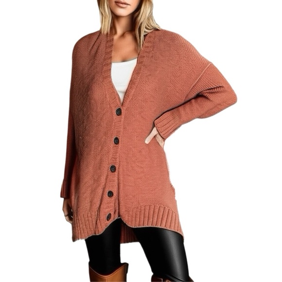 American Eagle Autumn Burnt Orange Knit Cardigan Sweater Boho Duster Small - Picture 1 of 10